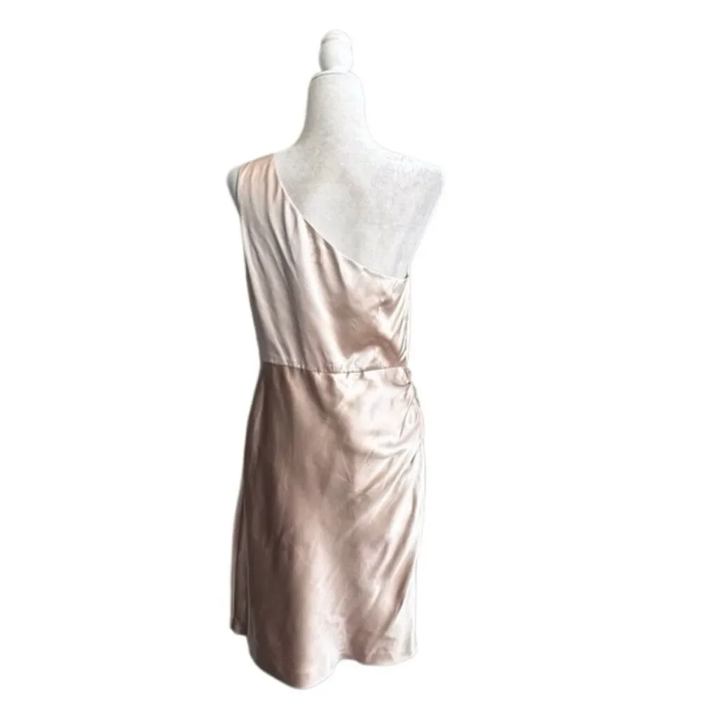 J. Crew One-Shoulder Satin Dress in Champagne Blush 100% Silk SZ 10